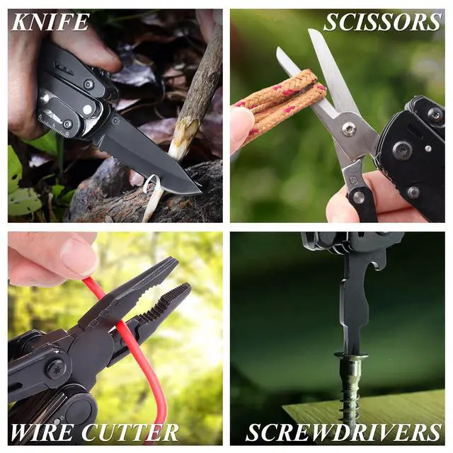 Alt view image 7 of 7 - 18-in-1 Multitool Pocket Knife with Pliers, Saw, Corkscrew & Detachable Scissors, Multi Tool with Safety Lock, 9 Screwdriver Bits, Camping Gear, Gifts for Men