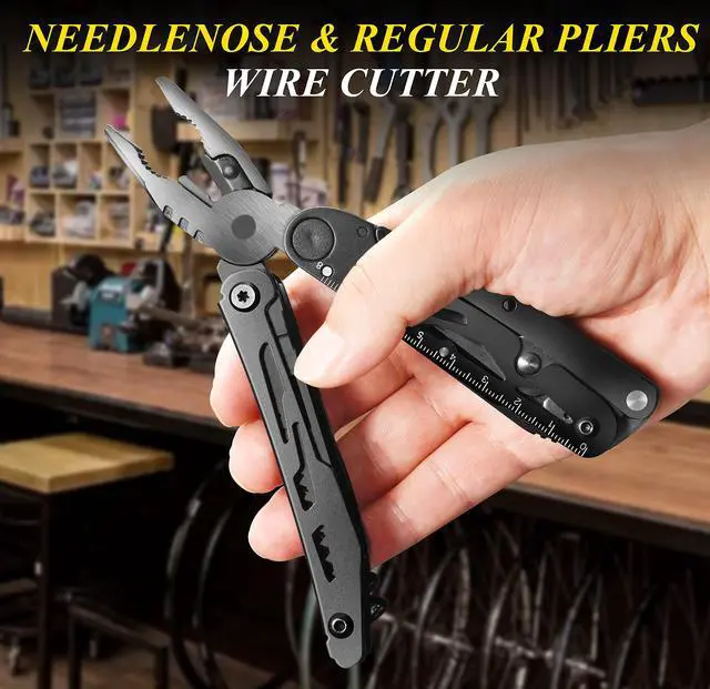 Alt view image 5 of 7 - 18-in-1 Multitool Pocket Knife with Pliers, Saw, Corkscrew & Detachable Scissors, Multi Tool with Safety Lock, 9 Screwdriver Bits, Camping Gear, Gifts for Men