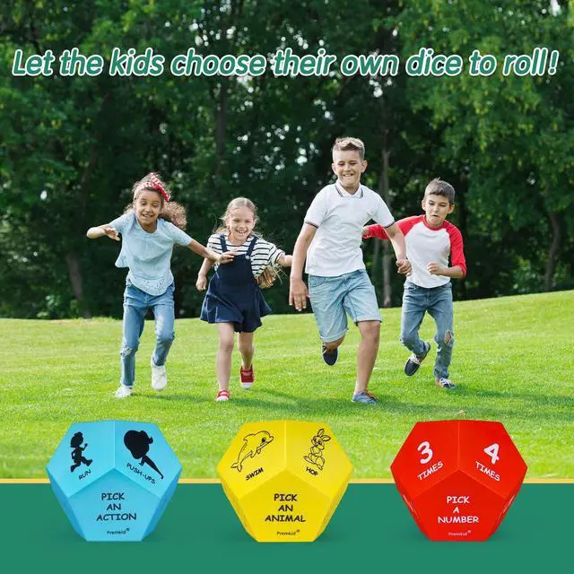 Alt view image 7 of 7 - Exercise Dice Set for Kids with 3 12-Sided Foam Dice for PE Games | Yoga dice games, kids exercise equipment for classroom, preschool, physical education learning, indoor & outdoor use
