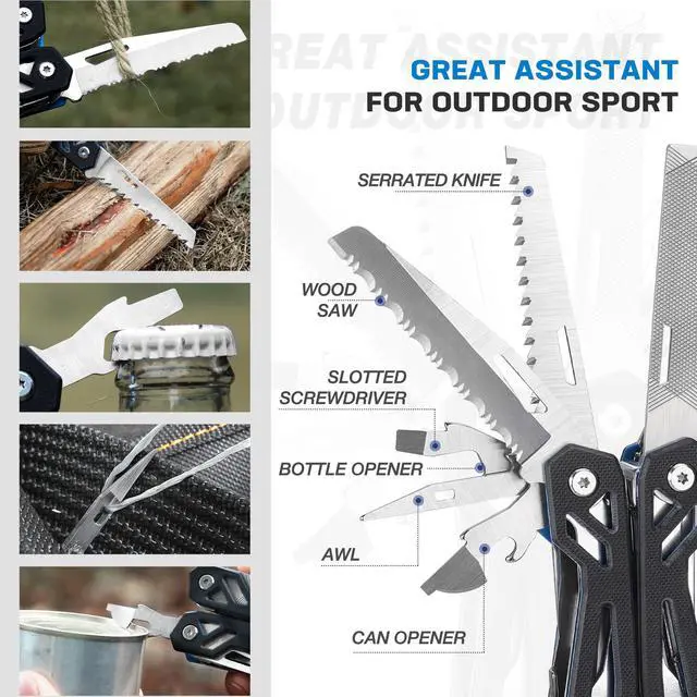 Alt view image 5 of 7 - Multitool, 21-in-1 Stainless Steel Pocket Knife with G10 Handle, Screwdriver Sleeve, Self-locking Pliers with Sheath-Perfect for Outdoor, Survival, Camping, Hiking, Simple Repair