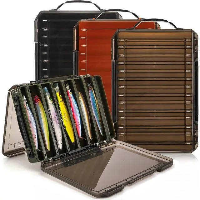 Main image of 3 Pack Double Sided Fishing Lure Boxes, 14 Compartments Fishing Tackle Organizer with 2 Buckle, Plastic Clear Storage Case, Visible Hard Bait Container for Jewelry Beads Earring Hook(3 Color)