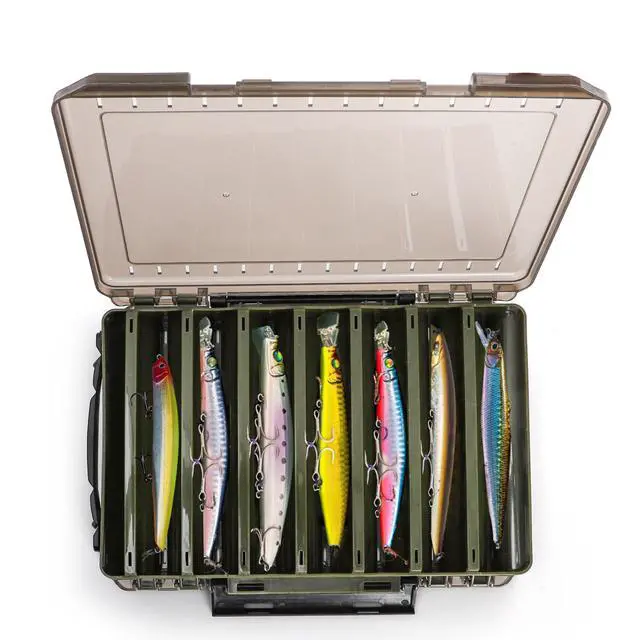 Alt view image 6 of 7 - 3 Pack Double Sided Fishing Lure Boxes, 14 Compartments Fishing Tackle Organizer with 2 Buckle, Plastic Clear Storage Case, Visible Hard Bait Container for Jewelry Beads Earring Hook(3 Color)