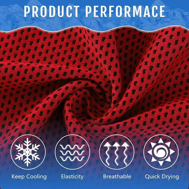 Alt view image 2 of 6 - 30 Pack Cooling Towels 40"x12", Red | Breathable Sweat Rags, Cool Neck Towel, Soft Microfiber Towels for Hot Weather, Long Lasting, Reusable, Sports and Outdoors