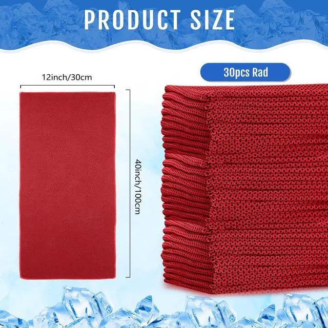 Alt view image 3 of 6 - 30 Pack Cooling Towels 40"x12", Red | Breathable Sweat Rags, Cool Neck Towel, Soft Microfiber Towels for Hot Weather, Long Lasting, Reusable, Sports and Outdoors