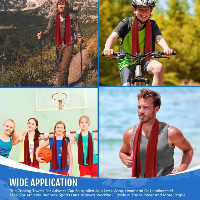 Alt view image 6 of 6 - 30 Pack Cooling Towels 40"x12", Red | Breathable Sweat Rags, Cool Neck Towel, Soft Microfiber Towels for Hot Weather, Long Lasting, Reusable, Sports and Outdoors