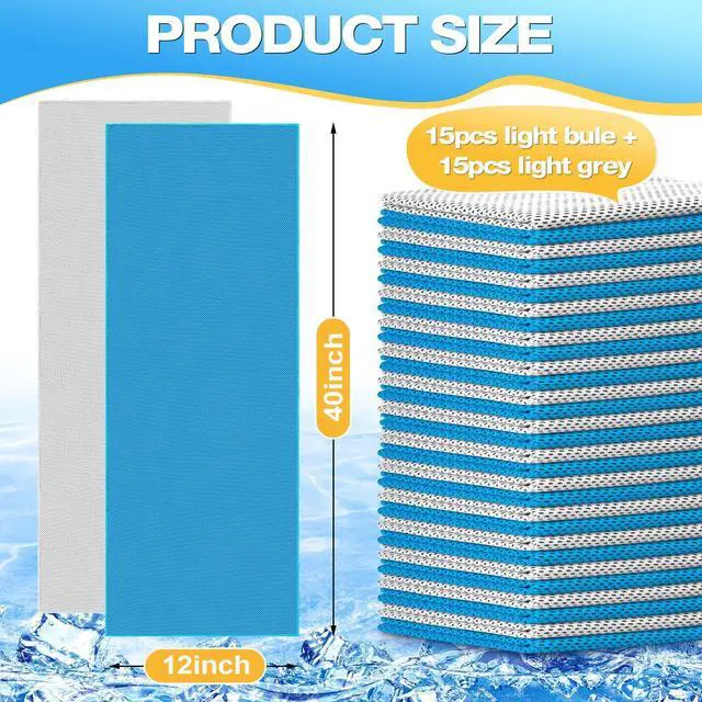 Alt view image 2 of 6 - 30 Packs Cooling Towels Bulk Cooling Towels for Neck and Face Gym Workout Cooling Neck Rags for Sports Yoga Soft Microfiber Breathable Sweat Rags for Hiking Running Fitness