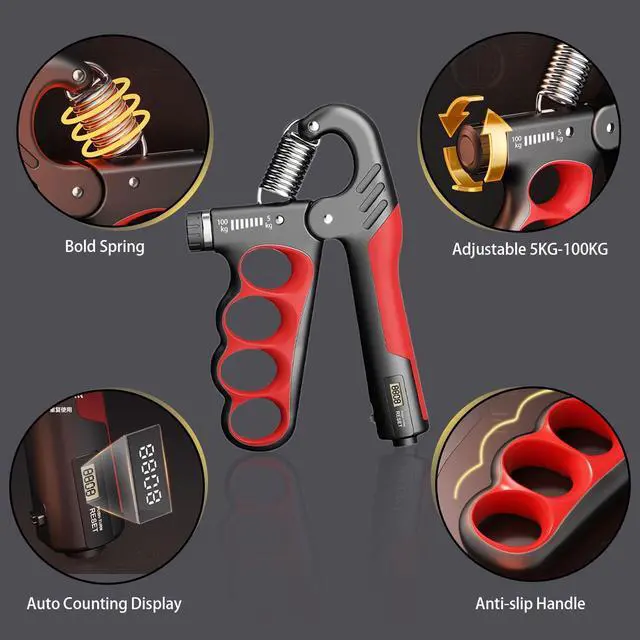 Alt view image 3 of 5 - 2PACK Grip Strength Trainer, 5-100KG (11-220 LB) Adjustable Resistance Forearm Hand Gripper Strengthener with Counter, Hand Wrist Exercise Workout Equipment for Home/Office Gym (Red)