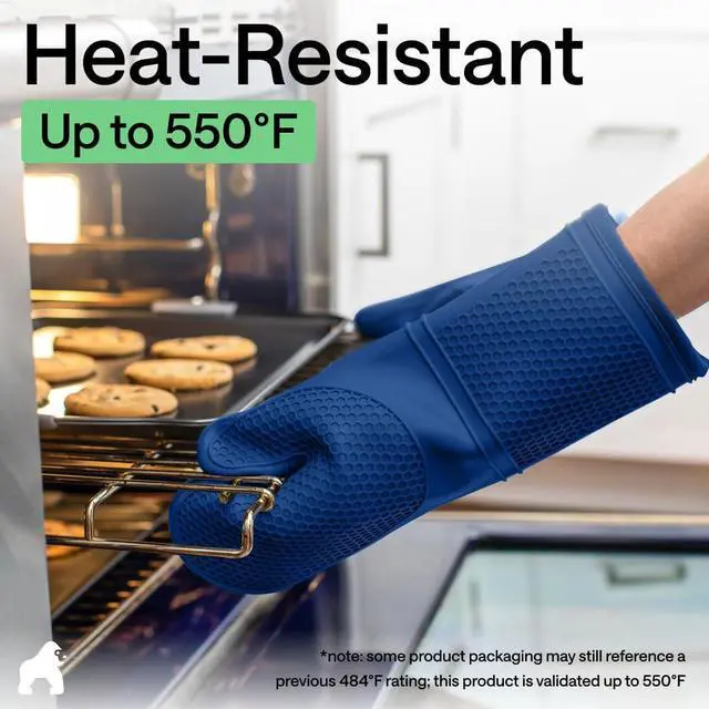 Alt view image 5 of 7 - Silicone Oven Mitts, 550F Heat Resistant, 12.5x8.3, Blue | BPA-Free Cooking Waterproof Safety Gloves, Thick Cotton Lining, Flexible Gripping for Baking, Grilling, Kitchen Potholder Set