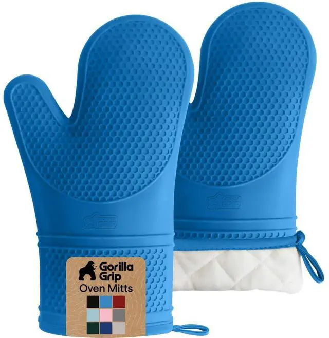 Main image of Silicone Oven Mitts, 550F Heat Resistant, 12.5x8.3, True Aqua | BPA-Free Cooking Waterproof Safety Gloves, Thick Cotton Lining, Flexible Gripping for Baking, Grilling, Kitchen Potholder Set