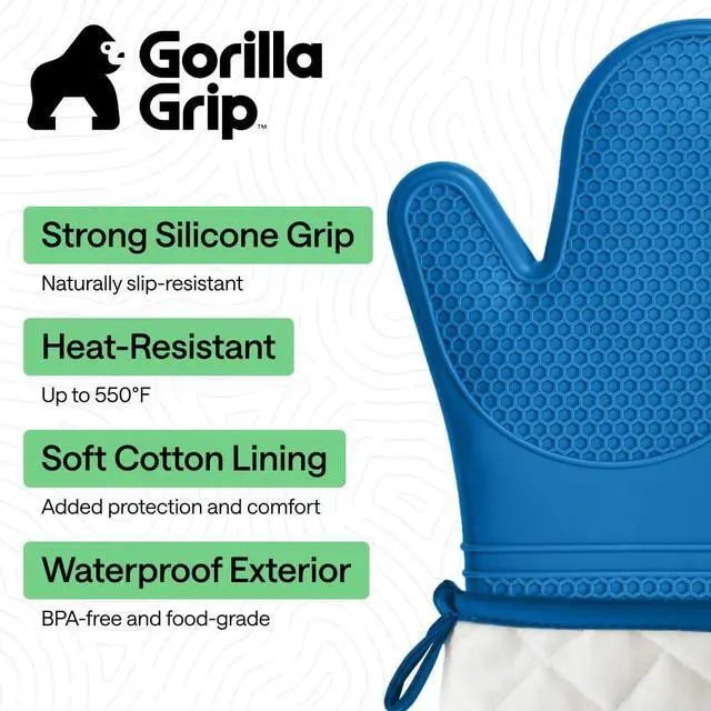 Alt view image 2 of 7 - Silicone Oven Mitts, 550F Heat Resistant, 12.5x8.3, True Aqua | BPA-Free Cooking Waterproof Safety Gloves, Thick Cotton Lining, Flexible Gripping for Baking, Grilling, Kitchen Potholder Set