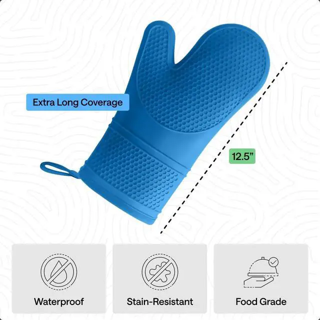 Alt view image 4 of 7 - Silicone Oven Mitts, 550F Heat Resistant, 12.5x8.3, True Aqua | BPA-Free Cooking Waterproof Safety Gloves, Thick Cotton Lining, Flexible Gripping for Baking, Grilling, Kitchen Potholder Set