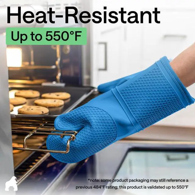 Alt view image 5 of 7 - Silicone Oven Mitts, 550F Heat Resistant, 12.5x8.3, True Aqua | BPA-Free Cooking Waterproof Safety Gloves, Thick Cotton Lining, Flexible Gripping for Baking, Grilling, Kitchen Potholder Set