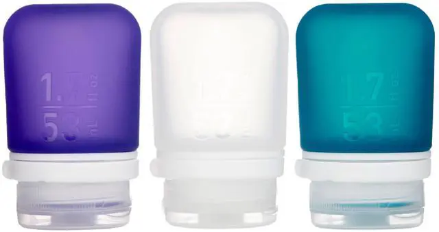 Main image of GoToob+ 3-Pack, Small (1.7 fl oz), Clear/Purple/Teal | Refillable & Leak-Proof Silicone Travel Size Bottles with Locking Cap for Toiletries, Camping & TSA Carry-On