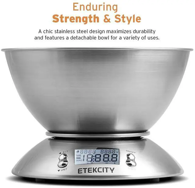 Alt view image 2 of 7 - Food Scale with Bowl, Timer and Temperature, Grams and Ounces | Stainless steel bowl with tare, temperature sensor, ideal for baking, coffee and meal prep