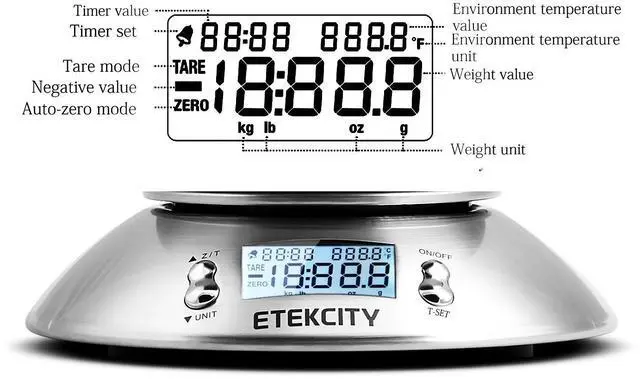 Alt view image 3 of 7 - Food Scale with Bowl, Timer and Temperature, Grams and Ounces | Stainless steel bowl with tare, temperature sensor, ideal for baking, coffee and meal prep