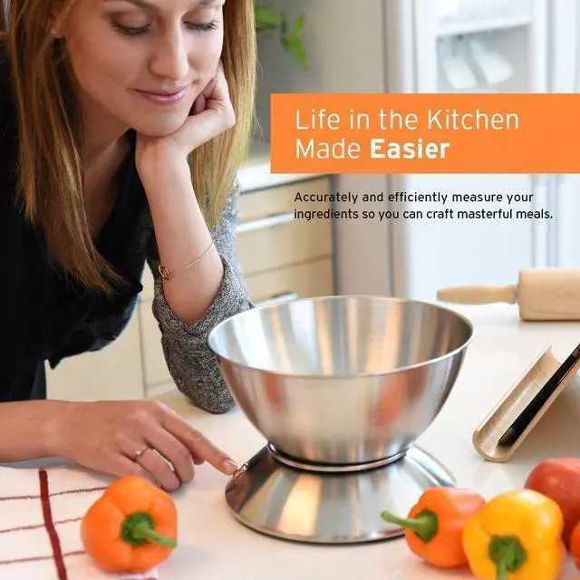 Alt view image 6 of 7 - Food Scale with Bowl, Timer and Temperature, Grams and Ounces | Stainless steel bowl with tare, temperature sensor, ideal for baking, coffee and meal prep