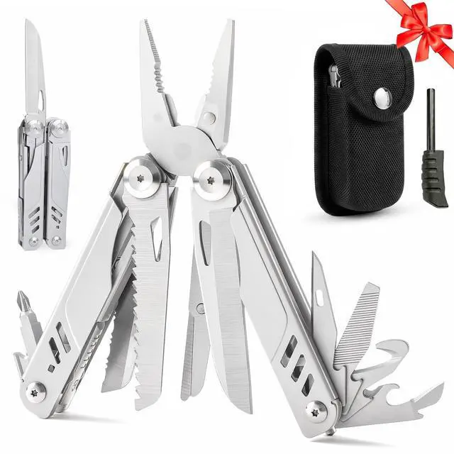 Main image of 21-in-1 Multitool Pliers with Pocket Knife, Saws, Scissors & Clip | Stainless Steel, Self-Locking, Spring-Loaded, Wire Cutters, Screwdriver, Fire Starter, Sheath|Camping, Survival, Gift for Men