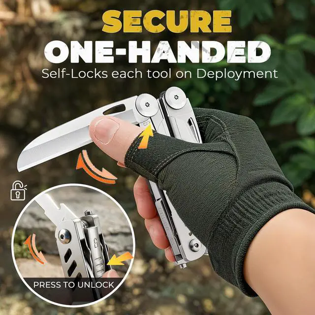 Alt view image 5 of 7 - 21-in-1 Multitool Pliers with Pocket Knife, Saws, Scissors & Clip | Stainless Steel, Self-Locking, Spring-Loaded, Wire Cutters, Screwdriver, Fire Starter, Sheath|Camping, Survival, Gift for Men
