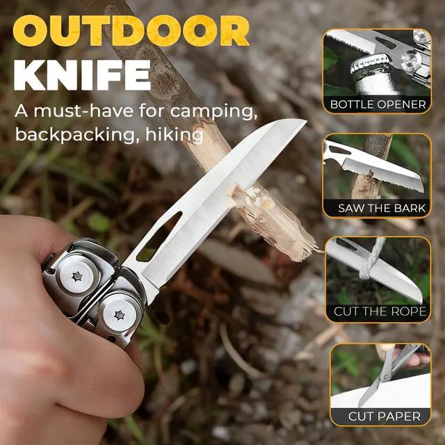 Alt view image 6 of 7 - 21-in-1 Multitool Pliers with Pocket Knife, Saws, Scissors & Clip | Stainless Steel, Self-Locking, Spring-Loaded, Wire Cutters, Screwdriver, Fire Starter, Sheath|Camping, Survival, Gift for Men
