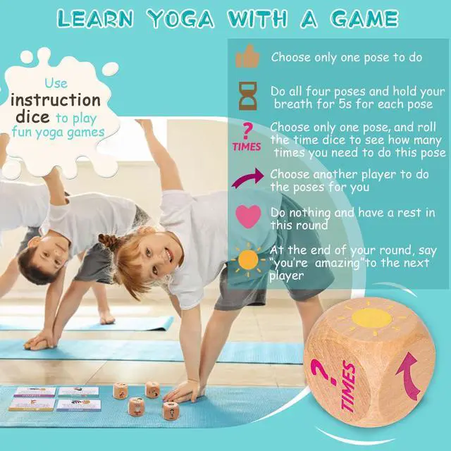 Alt view image 2 of 7 - Kids Yoga Dice Set - Yoga Pose Practice Card Set for Kids | 6 Wooden Dice, Wooden Storage Box, 36 Yoga Poses, Cute Image, 20 Mindfulness Cards, Workout Dice for Kids, Yoga Gift for Kids