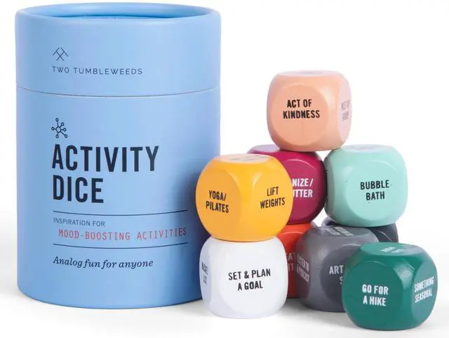 Main image of Mood-Boosting Activity Dice Set of 9 Dice | 54 Screen-free Activities Mindfulness & Wellness Gift for Adults, Teens, & Employees Therapy Office Must Haves