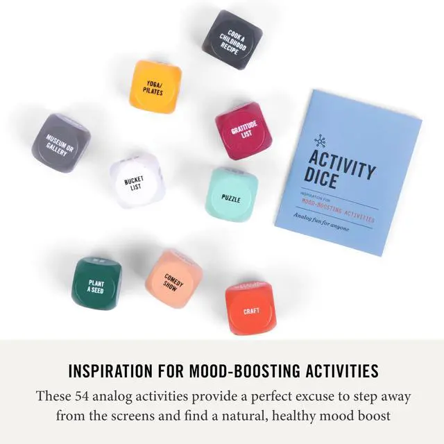 Alt view image 2 of 7 - Mood-Boosting Activity Dice Set of 9 Dice | 54 Screen-free Activities Mindfulness & Wellness Gift for Adults, Teens, & Employees Therapy Office Must Haves