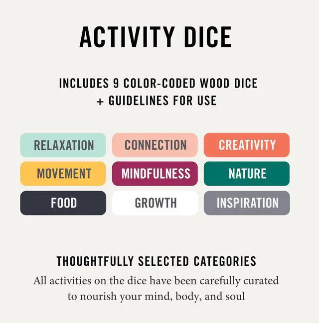 Alt view image 3 of 7 - Mood-Boosting Activity Dice Set of 9 Dice | 54 Screen-free Activities Mindfulness & Wellness Gift for Adults, Teens, & Employees Therapy Office Must Haves