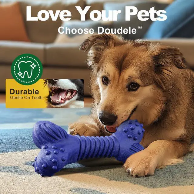 Alt view image 2 of 6 - Dog Toys for Aggressive Chewers, Indestructible Chew Toys for Medium Large Dogs,Durable Rubber Dog Bones with Beef Flavor, Tough Dental Toy for Boredom Relief (Blue)