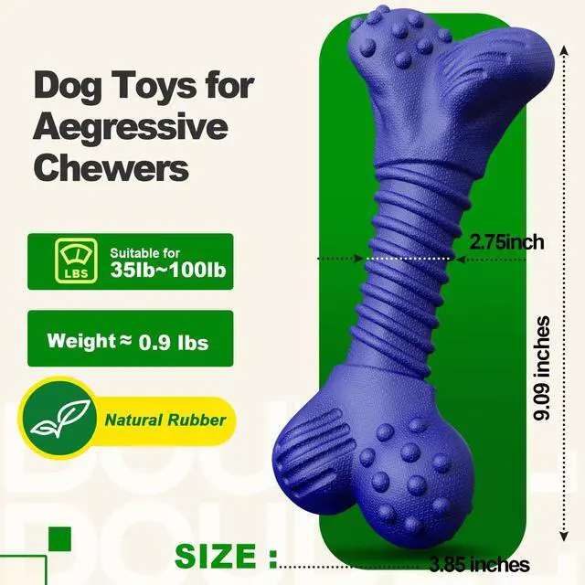 Alt view image 3 of 6 - Dog Toys for Aggressive Chewers, Indestructible Chew Toys for Medium Large Dogs,Durable Rubber Dog Bones with Beef Flavor, Tough Dental Toy for Boredom Relief (Blue)