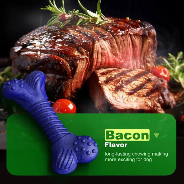 Alt view image 4 of 6 - Dog Toys for Aggressive Chewers, Indestructible Chew Toys for Medium Large Dogs,Durable Rubber Dog Bones with Beef Flavor, Tough Dental Toy for Boredom Relief (Blue)