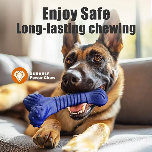 Alt view image 6 of 6 - Dog Toys for Aggressive Chewers, Indestructible Chew Toys for Medium Large Dogs,Durable Rubber Dog Bones with Beef Flavor, Tough Dental Toy for Boredom Relief (Blue)