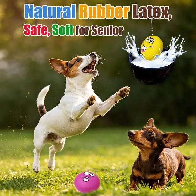 Alt view image 5 of 7 - Latex Squeaky Dog Toys for Small Dogs, Mini Breed, 2.2" Flat Ball | 2.2"x2.2"x1.3" Flat Squeaky Balls 6pcs, Soft Small Dog Toys Chewing Squeak Toy, Smile Face Fetch Puppy Pet Toy with Squeaker
