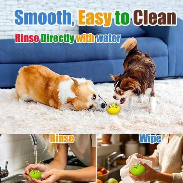 Alt view image 6 of 7 - Latex Squeaky Dog Toys for Small Dogs, Mini Breed, 2.2" Flat Ball | 2.2"x2.2"x1.3" Flat Squeaky Balls 6pcs, Soft Small Dog Toys Chewing Squeak Toy, Smile Face Fetch Puppy Pet Toy with Squeaker
