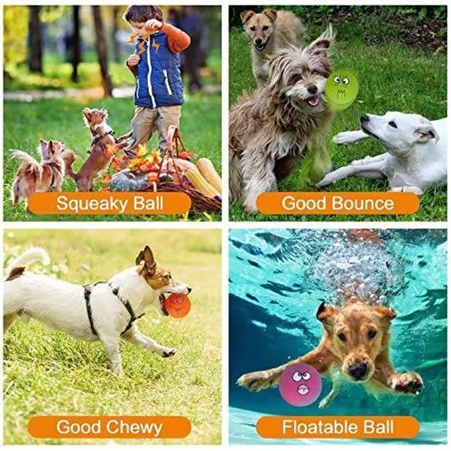 Alt view image 3 of 7 - Dog Toy,Squeaky Dog Toys Chewing Durable Teething Latex Rubber Soft Interactive Fetch Play Dog Balls with Funny Face for Puppy Small Medium Pet Dog (5PCS)