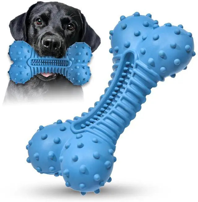 Main image of Dog toys for Aggressive Chewers Rubber- This Large, Tough and Heavy Bone with Natural Bacon Flavor are Excellent Dog Chew Toys for Large Dogs to Care Their Teeth Dental, Relief Boredom, Blue