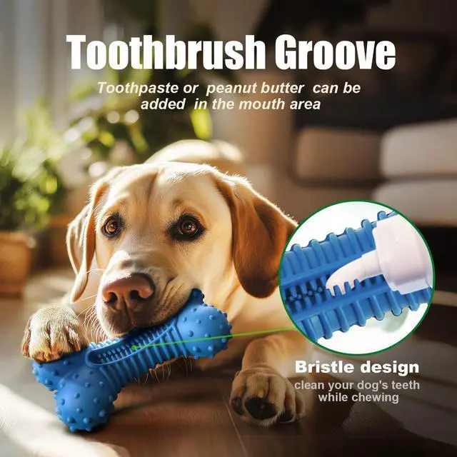 Alt view image 2 of 6 - Dog toys for Aggressive Chewers Rubber- This Large, Tough and Heavy Bone with Natural Bacon Flavor are Excellent Dog Chew Toys for Large Dogs to Care Their Teeth Dental, Relief Boredom, Blue