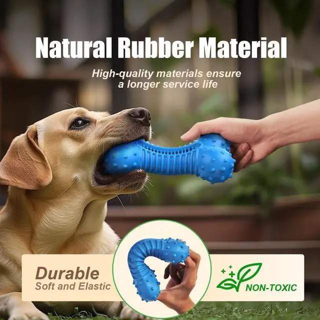 Alt view image 5 of 6 - Dog toys for Aggressive Chewers Rubber- This Large, Tough and Heavy Bone with Natural Bacon Flavor are Excellent Dog Chew Toys for Large Dogs to Care Their Teeth Dental, Relief Boredom, Blue