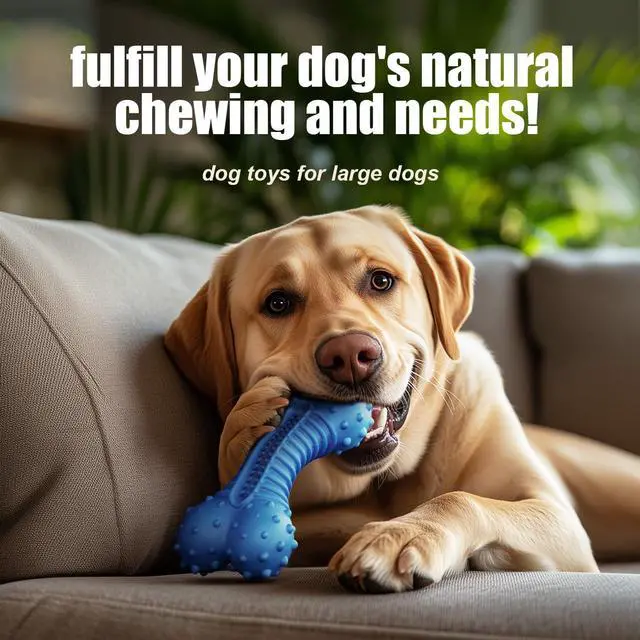 Alt view image 6 of 6 - Dog toys for Aggressive Chewers Rubber- This Large, Tough and Heavy Bone with Natural Bacon Flavor are Excellent Dog Chew Toys for Large Dogs to Care Their Teeth Dental, Relief Boredom, Blue