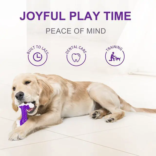 Alt view image 3 of 7 - Indestructible Dog Toys for Aggressive Chewers: Bacon Flavored Hard Nylon Bone Chew Toys, Tough Dog Chew Toys for Large Dogs, Dog Toys to Keep Them Busy for Medium Large Breed, Purple