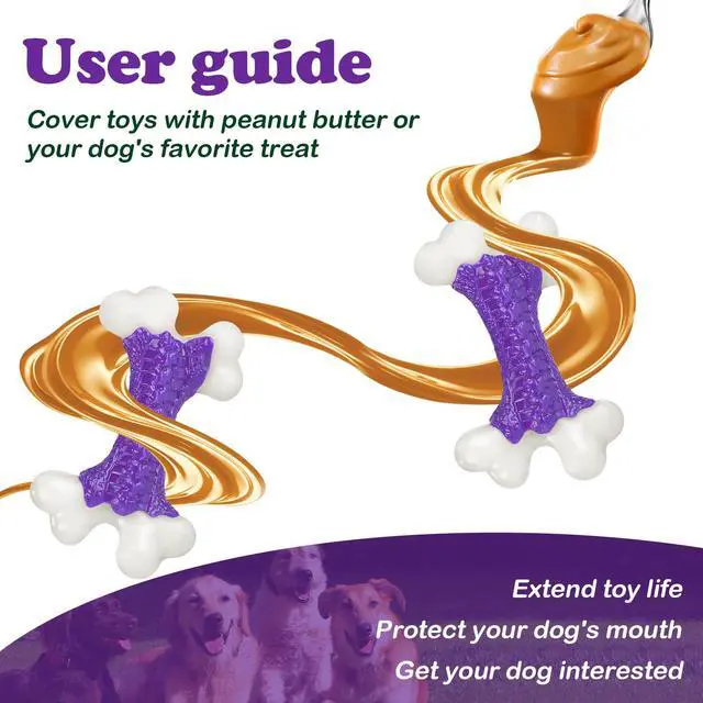 Alt view image 5 of 7 - Indestructible Dog Toys for Aggressive Chewers: Bacon Flavored Hard Nylon Bone Chew Toys, Tough Dog Chew Toys for Large Dogs, Dog Toys to Keep Them Busy for Medium Large Breed, Purple