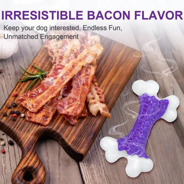 Alt view image 6 of 7 - Indestructible Dog Toys for Aggressive Chewers: Bacon Flavored Hard Nylon Bone Chew Toys, Tough Dog Chew Toys for Large Dogs, Dog Toys to Keep Them Busy for Medium Large Breed, Purple