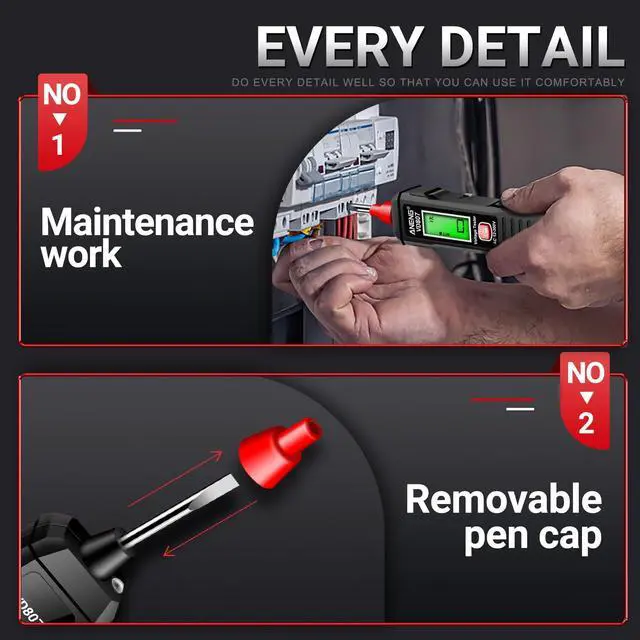 Alt view image 7 of 7 - Non Contact Voltage Tester Pen,AC Voltage,LCD Light Bulb Tester Tools | Electrical Tester with LCD Display,Flashlight,Pocket-Sized Pen Detector, Buzzer Alarm,Wire Breakpoint Finder Black