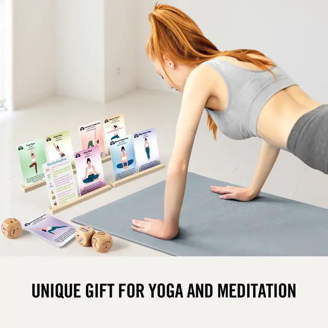 Alt view image 3 of 7 - Wooden Yoga Dice and Yoga Cards Set for Kids 3+ | Yoga Accessories Pose Kit w/4 Dice, 8 Card Holder, Gift for Women, Home Indoor Use, Thousands of Possible Combinations