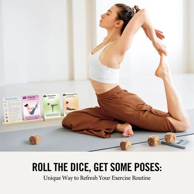 Alt view image 6 of 7 - Wooden Yoga Dice and Yoga Cards Set for Kids 3+ | Yoga Accessories Pose Kit w/4 Dice, 8 Card Holder, Gift for Women, Home Indoor Use, Thousands of Possible Combinations