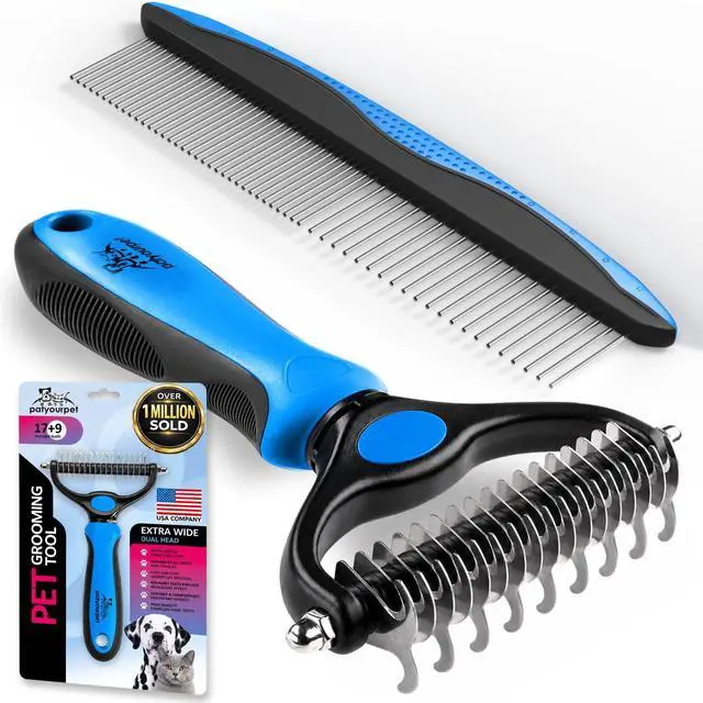 Main image of Deshedding Brush & Metal Comb Grooming Combo | Deshedding brush, metal detangling comb, long and short hair, cats and dogs, skin-friendly
