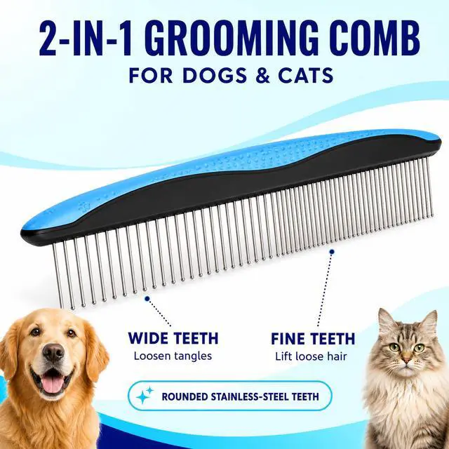 Alt view image 2 of 7 - Deshedding Brush & Metal Comb Grooming Combo | Deshedding brush, metal detangling comb, long and short hair, cats and dogs, skin-friendly