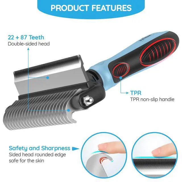 Alt view image 2 of 6 - Dog Brush and Cat Brush 2 Sided Pet Grooming Tool for Deshedding, Mats & Tangles Removing No More Nasty Shedding and Flying Hair