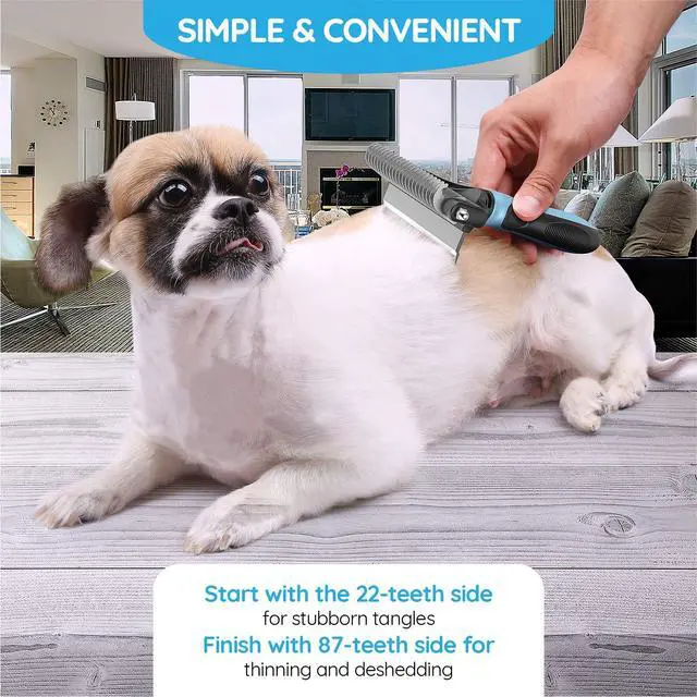 Alt view image 5 of 6 - Dog Brush and Cat Brush 2 Sided Pet Grooming Tool for Deshedding, Mats & Tangles Removing No More Nasty Shedding and Flying Hair