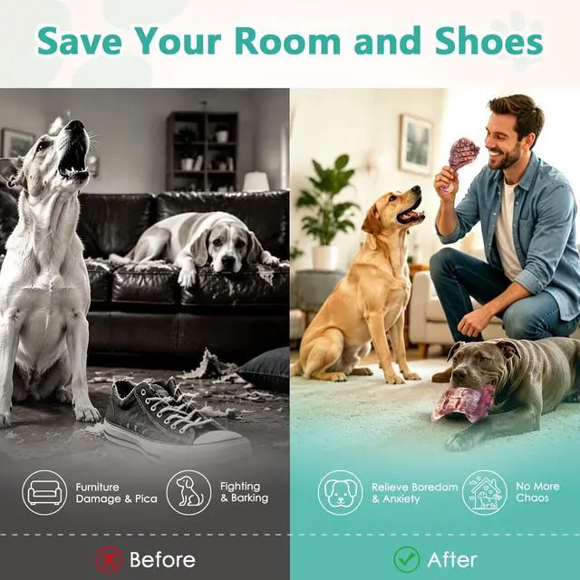 Alt view image 7 of 7 - Tough Dog Chew Toys for Medium & Large Aggressive Chewers, 2 Pack | Indestructible, Hard Nylon Bone, Long Lasting Chewing, Teeth Cleaning, to Keep Them Busy, for 20-100 Lb Dogs, Milk Flavor