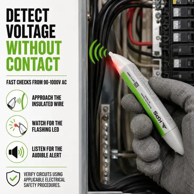 Alt view image 3 of 7 - -DT10 Non-Contact Voltage Detector, 90-1000V AC, CAT II 1000V | Detect AC voltage without contact using clear LED and audible alerts.